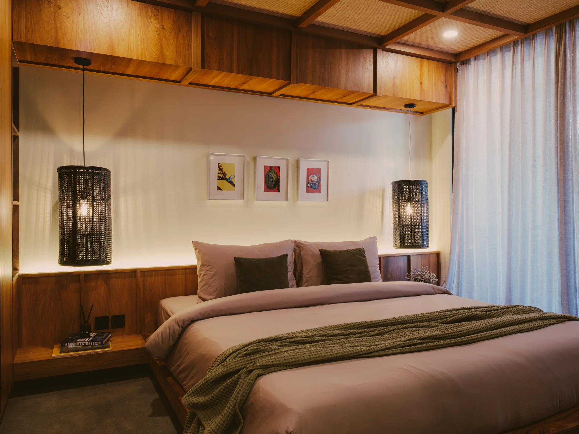 Classic Studio bedroom with king bed, natural light, and ambient wooden accents