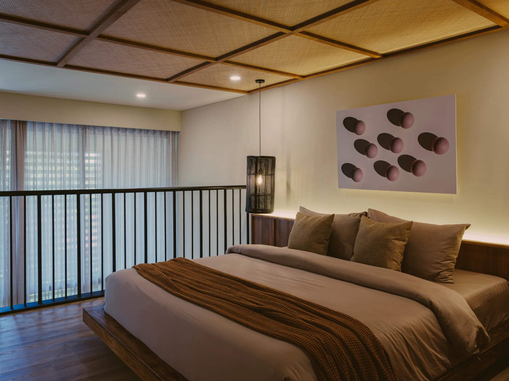 Mezzanine bedroom vantage point with view towards lower level